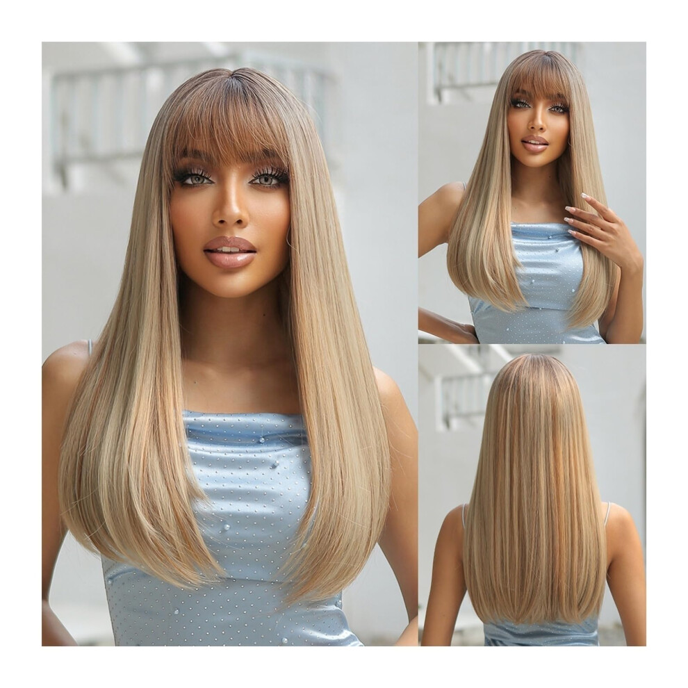 Unisex White Wig For Women Long Straight Gray Blonde Synthetic Wig With Bangs For Women Lolita Cosplay Heat Resistant