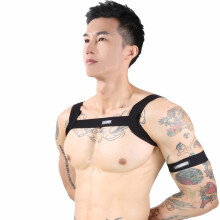 Men's Chest Harness Sexy Lingerie Hollow Out Harness Belt Male Exotic Performance Clubwear with Bracelet, black, one size