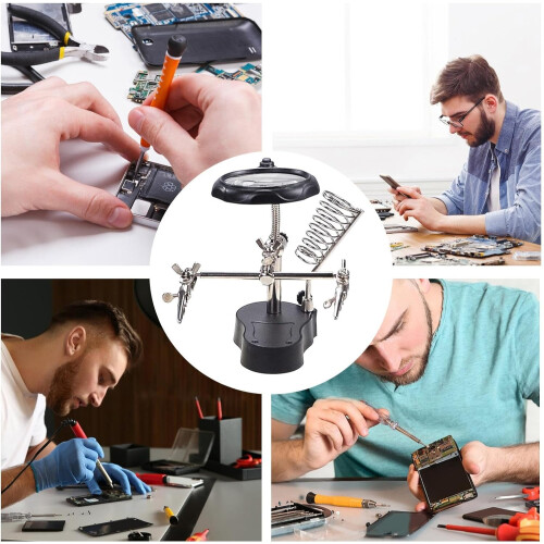 Solder Helping Hands Magnifier Stand Adjustable LED Light Alligator Clips Circuit Board Assembly Electronics Education 2