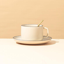 Cappuccino Cup and Saucer Set Porcelain 3Piece Set With Spoons Khaki
