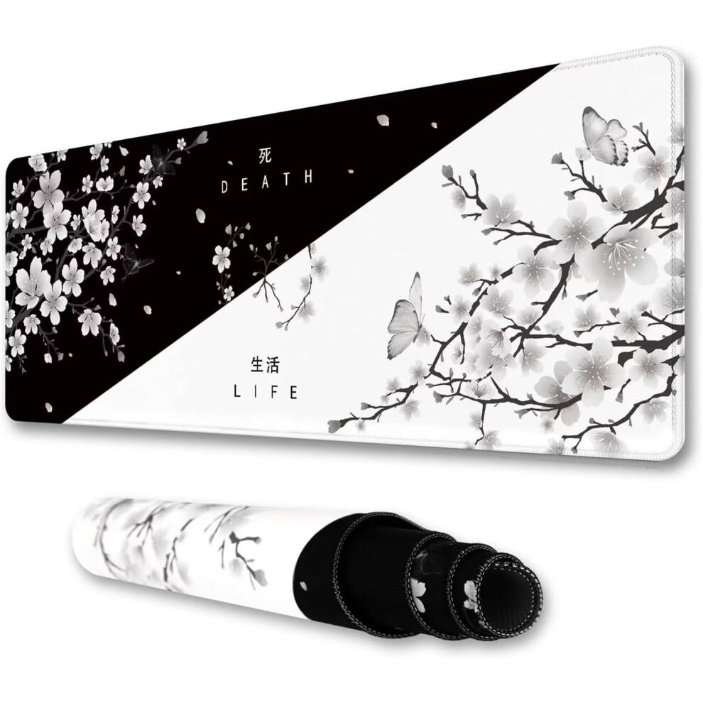 Xxl Mouse Pad 1200X600x3mm Gaming Mouse Pad Flower Stitched Edges Nonslip Black/White 9365049818490