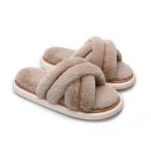 Damesslippers met open teen en antislipzool, behaaglijke, warme pluche voering, geschikt voor binnen en buiten, elegant bovenwerk, lichtgewicht en