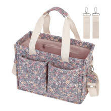Diaper Bag Tote with Large Capacity Storage, Floral Stroller Organizer for Baby Nursery Travel