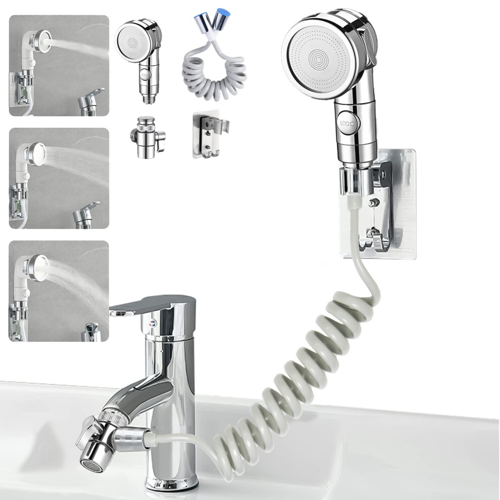 Handheld Sprayer For Sink Faucet, Adjustable Sprayer Settings With Faucet Aerator 3 Way Diverter, Water Saving Design Retractable Spring Hose For Bath 9148971491968