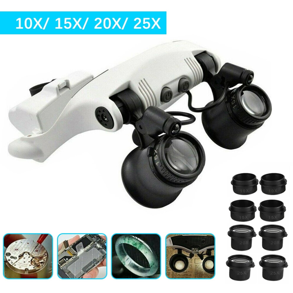 Light Head Worn Magnifying Glasses With Led Interchangeable Lens Headband Magnifier For Jewelry Appraisal And Watch Repair, Adjustable Head Band