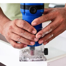 Trimvoet voor houtfrees, transparante voet van hoogwaardig PC-materiaal, beschermend accessoire voor elektrisch gereedschap met verstelknop,