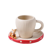 Mushroom Mug Ceramic Coffee Mug With Cute Squirrel Saucer 275ml Capacity Cartoon Tea Cup Gift