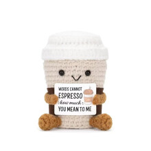 Coffee Gifts Handmade Crochet Coffee Cup Plush Set With Inspirational Card Pocket Hug Gift For Lovers Women Friends