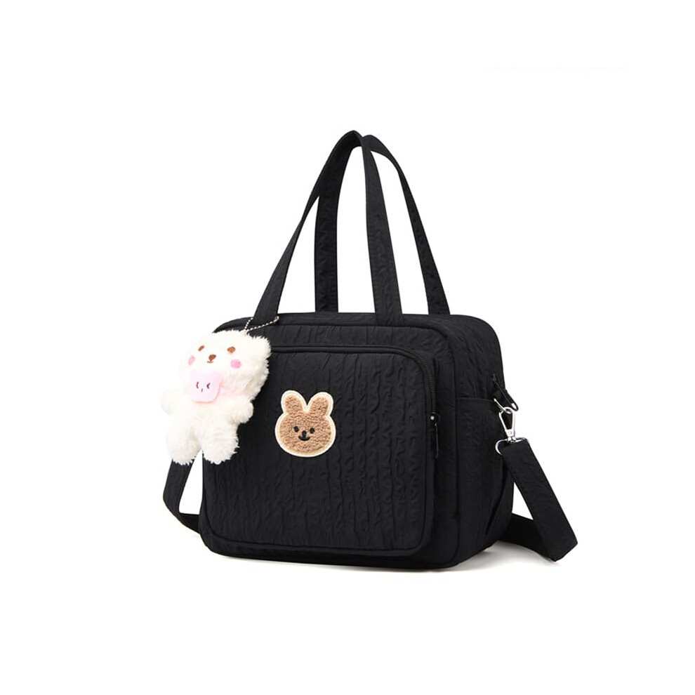 Baby Nappy Changing Tote Quilted Cotton Diaper Bag Multifunction Maternity Bag With Compartments For Travel Black