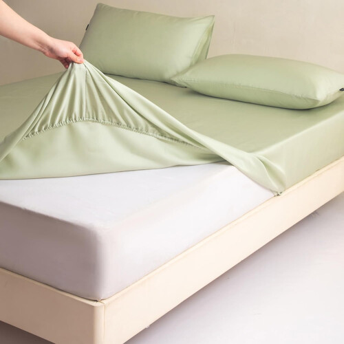 Satin Fitted Bed Sheet Set 200x220cm Breathable Soft Brushed Bedding for Double Bed 2