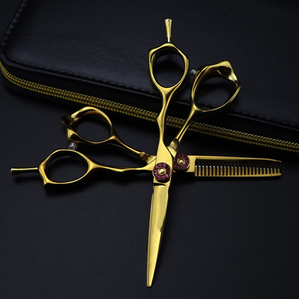 Gold Hair Cutting, 5 Inch Professional Jp 440C Steel Scissor Haircut Thinning Barber Tools Cutting Shears Hairdressing Set Ref: 1219