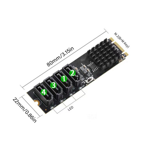 Carte de conversion avancée M.2 à 4 ports SATA3.0 compatible 2