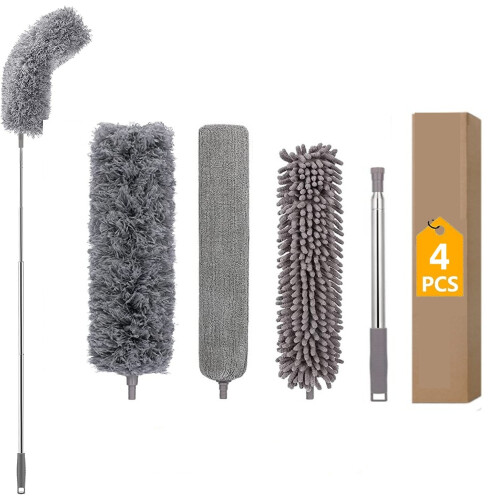 Extendable Microfiber Duster For Multi-Use Applications, Adjustable Up To 245 Cm, Dust Mop Rod And Bendable Corner Broom, Space Saving And Versatile,