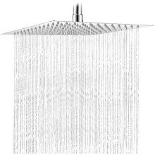 Adjustable Rain Shower Head, Solid Stainless Steel Ultra-thin Design, Air Mixed Water Flow High Pressure for Easy Installation, Self-cleaning Silicone