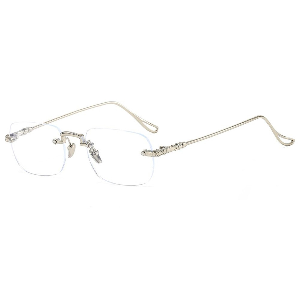 Rimless Metal Reading Glasses Blue Light Blocking Anti UV Computer Reader Presbyopia Glasses Flat Light Mirror 300 Silver