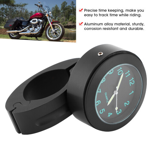 Durable Black Motorcycle Handlebar Clock 22/25mm with Built-In Battery