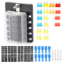 Caixa de fusíveis com indicador LED para automóveis e embarcações, terminal de aterramento, bloco de fusíveis de lâmina de 10 vias, design