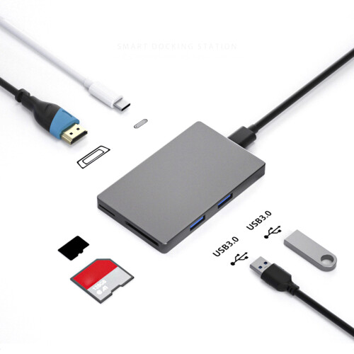 USB-C-Adapter-Hub, 6-in-1-Dockingstation mit 1