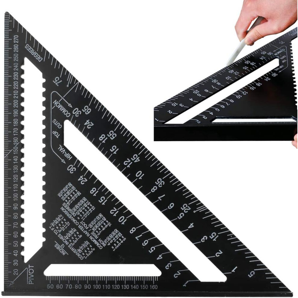 Triangle Ruler With Inch Scale Measurement, Aluminum Alloy Layout Measuring Tool For Renovation Projects, Corrosion Resistant, User-Friendly, 9340258583728