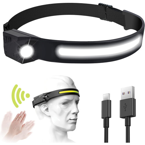 Lanterna de cabeça com sensor inteligente, leve e confortável para todas as suas aventuras.