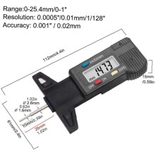 Medidor de profundidade de pneus digital de precisão para carros, motocicletas, caminhões e SUVs, com visor digital LCD, ferramenta de teste e