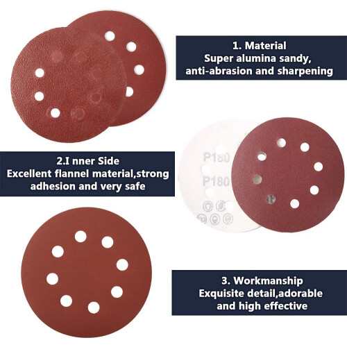 Versatile Sanding Discs For Art And Woodworking, Hook And Loop Attachment, Multiple Applications, 100Pcs (125Mm) 2