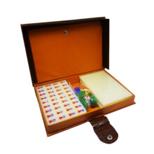 Mahjong Set Mahjong Playset, Classic Chinese Mahjong with 144 Engraved Tokens, Household Hand Mahjong with Box Mahjong Adult (Beige)