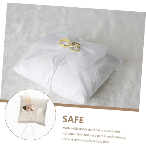 Wedding Ring Cushion Flower Basket Rustic Ring Cushion with Flower Base White 1