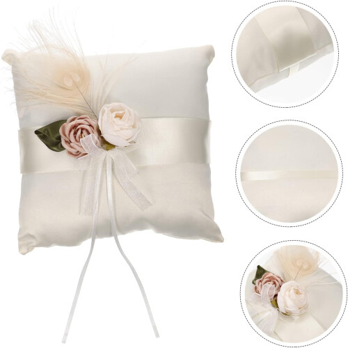 Wedding Ring Cushion Flower Basket Rustic Ring Cushion with Flower Base White 2