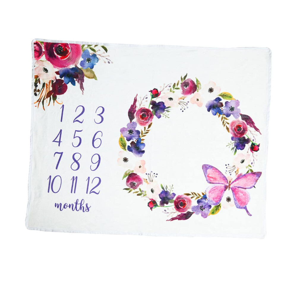 Monthly Blanket Milestone Photo Prop For Newborn Photoshoot Wreath Accessory Purple 9412369090782