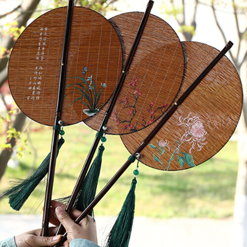 Bamboos Fan Round Foldable Hand Fan Ancient Styles-bam Circular 1