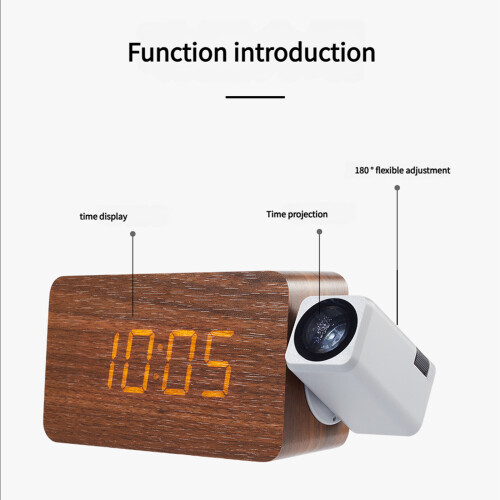 Projection Clock for Bedroom Ceiling, Alarm-Walnut Roman Dial 2