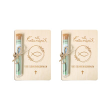 Natural Wood Communion Money Holder with Glass Test Tube-fish