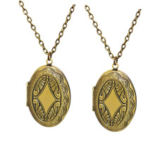 Pack of 2 Bronze Oval Locket Necklace for Women Photo Keepsake Pendant