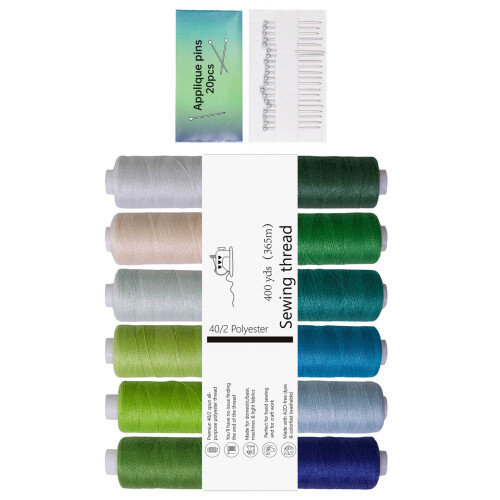 12 Paletted Sturdy Polyester Yarn for Sewing-Blue green system