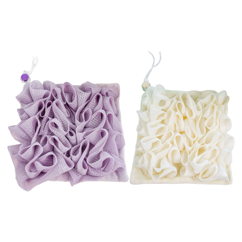 Foaming Rich Bath Sponge Double Layer Soap-Beige plus purple