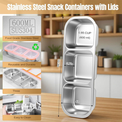 Stainless Lunchbox Box Multisection Compartments With Lid-3 1