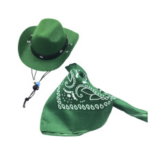 Pet Cowboy Costume Dog Cowboy Hat Bandanas Scarf Set for-Green