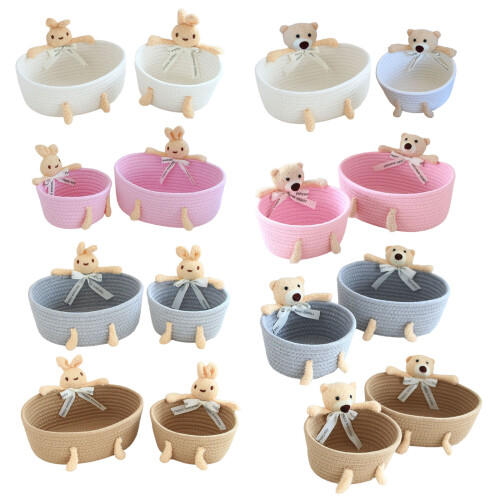 Multipurpose Woven Cotton Basket Elegant-pink bunny small 1