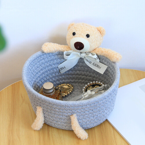 Multipurpose Woven Cotton Basket Elegant-pink bunny small 2