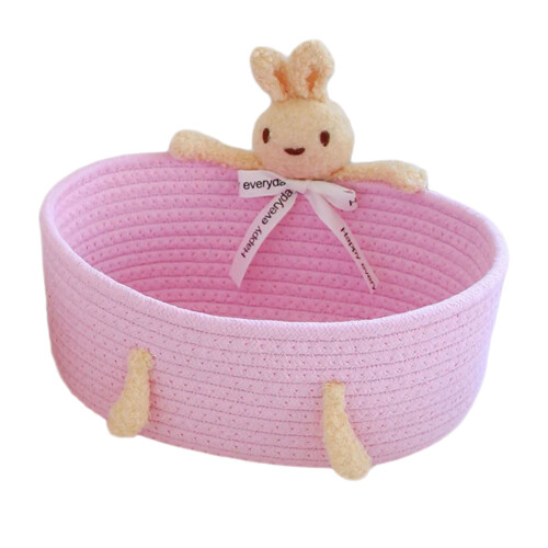 Portable Handmade Storage Container with Bear-pink bunny large