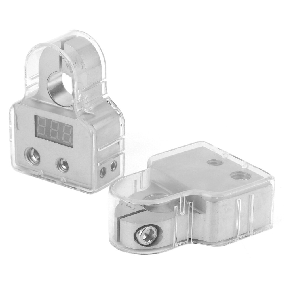 2Pcs Car Battery Terminal Connectors With Voltmeter, 0/4/8 Awg, Clear Cover 4661382554848