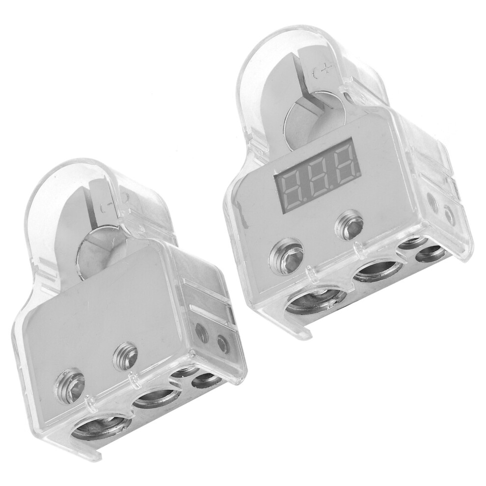 2Pcs Car Battery Terminal Connectors With Voltmeter, 0/4/8 Awg, Zinc Alloy 7601379498462