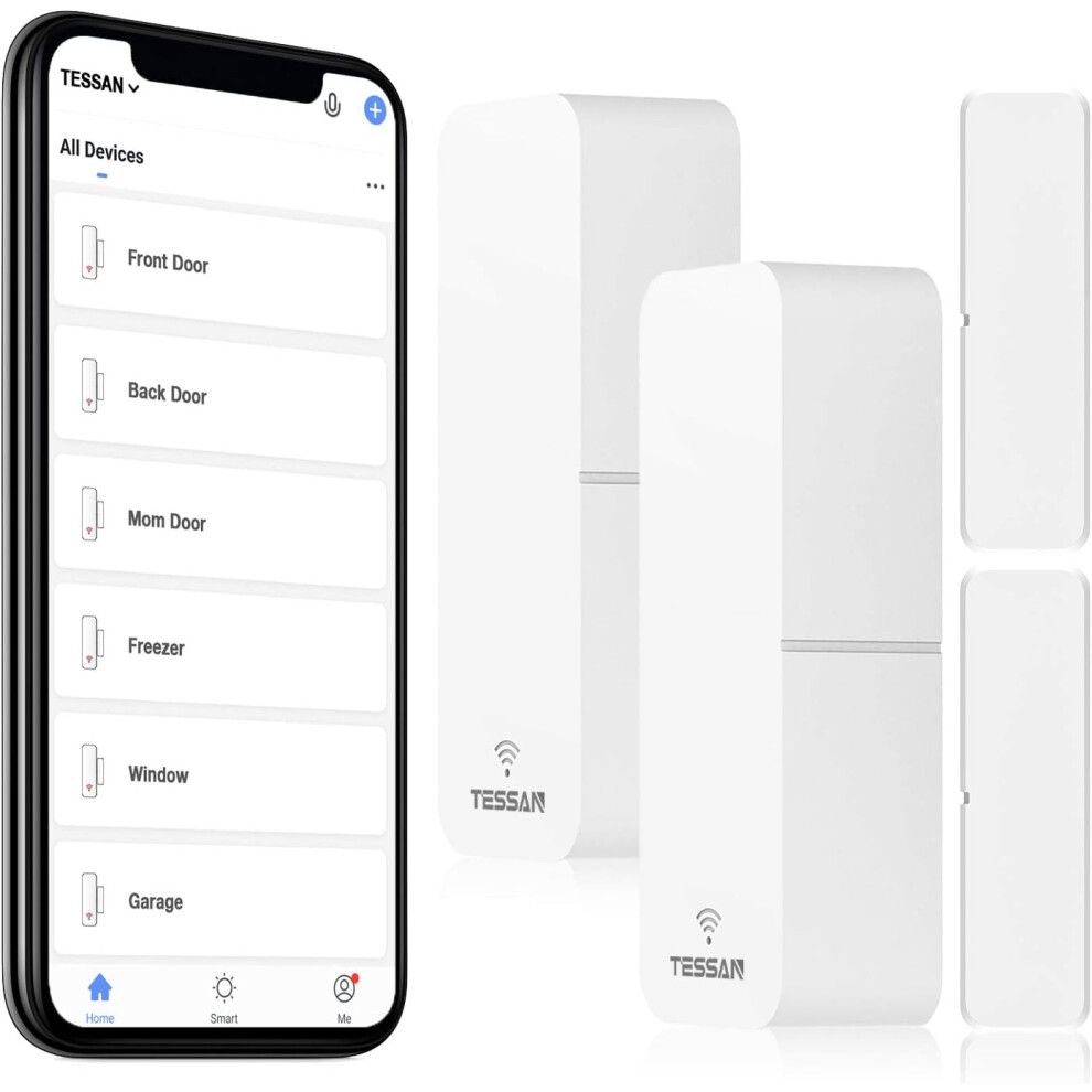 Smart Home Security System Entry Sensor, Voice Control For Alexa And Google Assistant, Free App Alerts For Door And Window Protection, 2Pcs 9128293673624