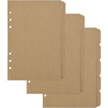Abas para fichário de 6 furos, abas em branco para páginas de índice, feitas com papel kraft durável, divisórias reutilizáveis compatíveis com