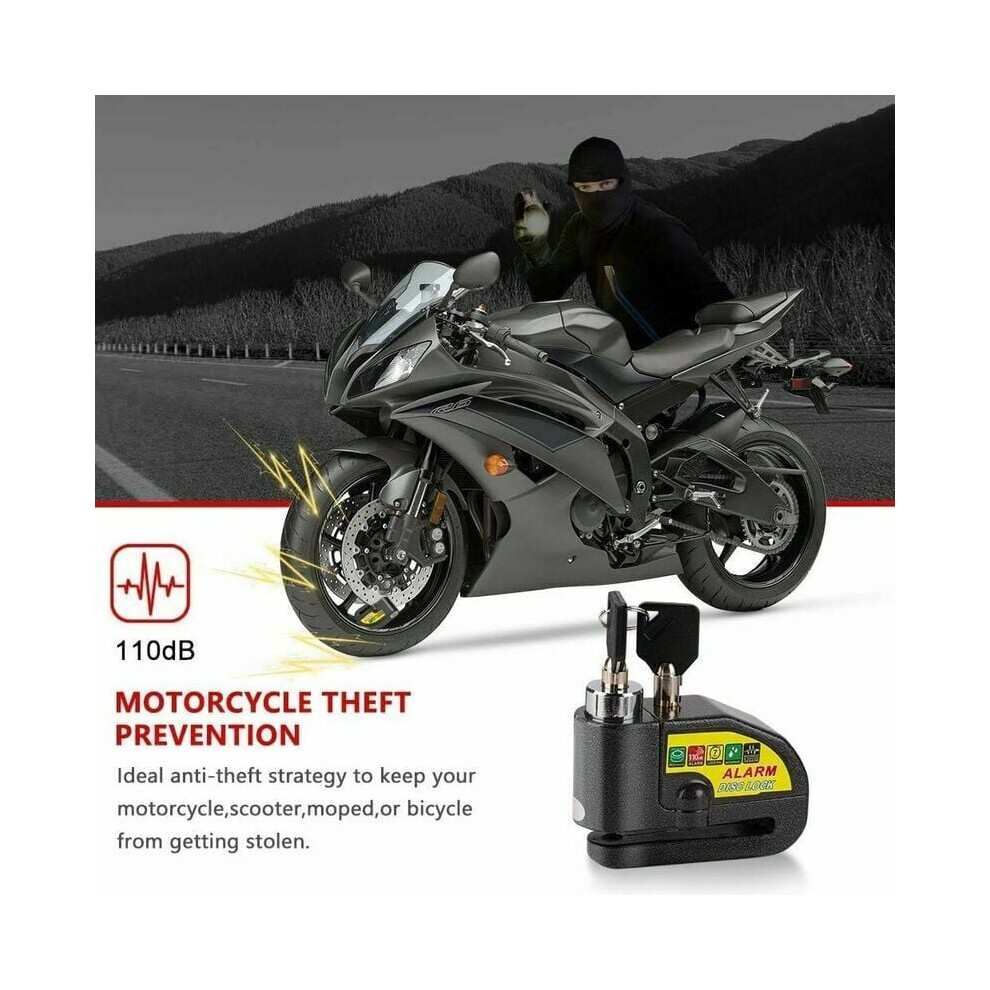 Motorcycle Alarm Disc Brake Lock, Anti-Theft Security For Motorbike Scooter, 110Db Alarm Sound Waterproof Disc Lock Easy To Use 9128293335805