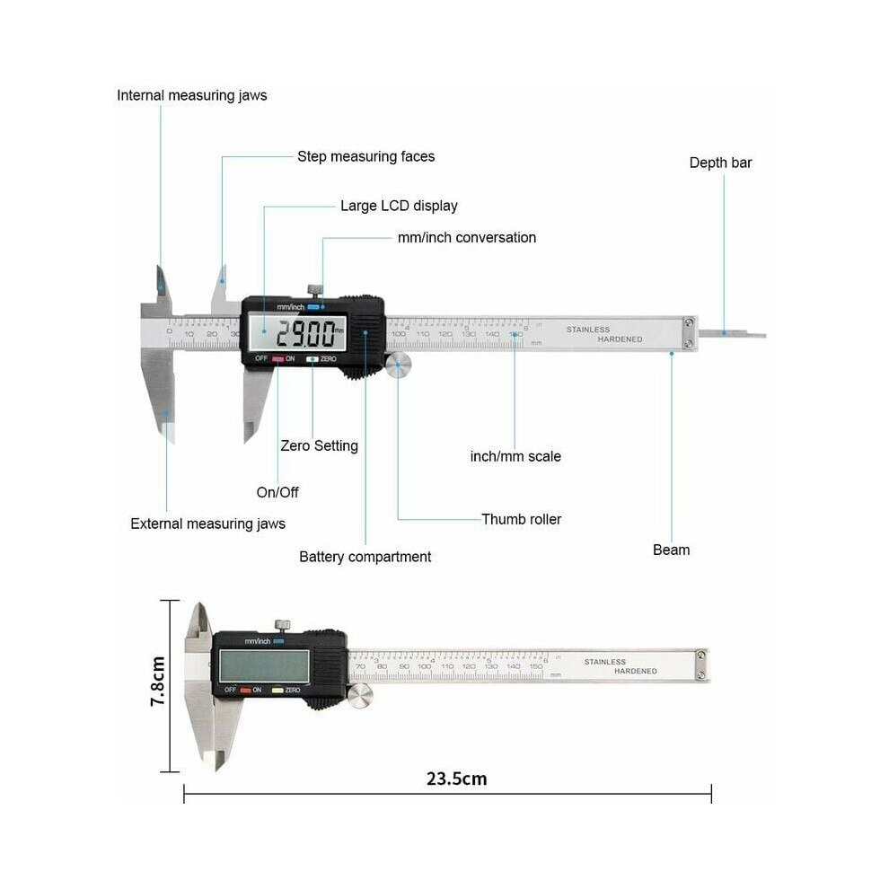 Innovative Measuring Instrument, Stainless Steel Vernier Caliper With Inch Metric Conversion Capabilities, High-Strength Plastic Construction Offers 9128293803021
