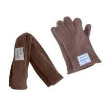 Ensemble écharpe et gants thermiques tricotés, écharpe-brun