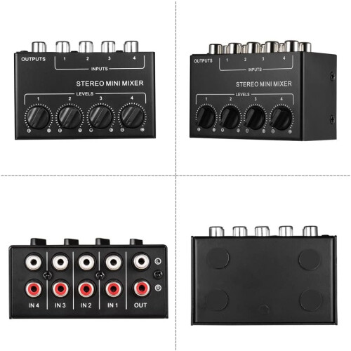 4channel RCA input mini stereo audio mixer with separate volume controls and full metal casing 2