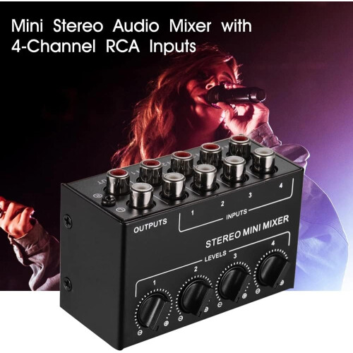 4channel RCA input mini stereo audio mixer with separate volume controls and full metal casing 1